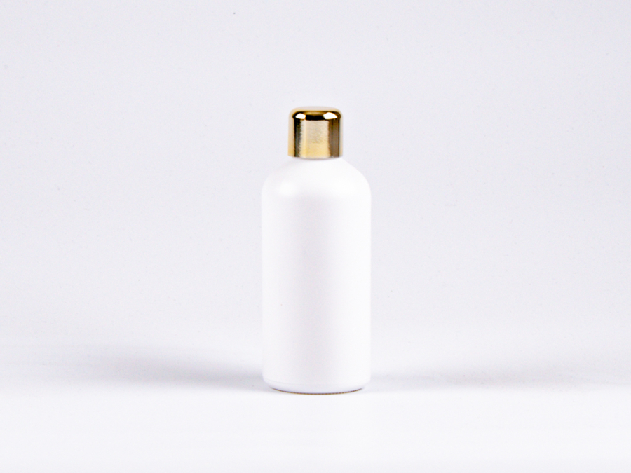 Weissglasflasche 100ml, mit Tropfmontur Gold gold